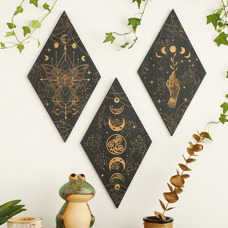 Geometric Carved Wooden Triang - Geometric Shelf Triangle ulasan dan harga
