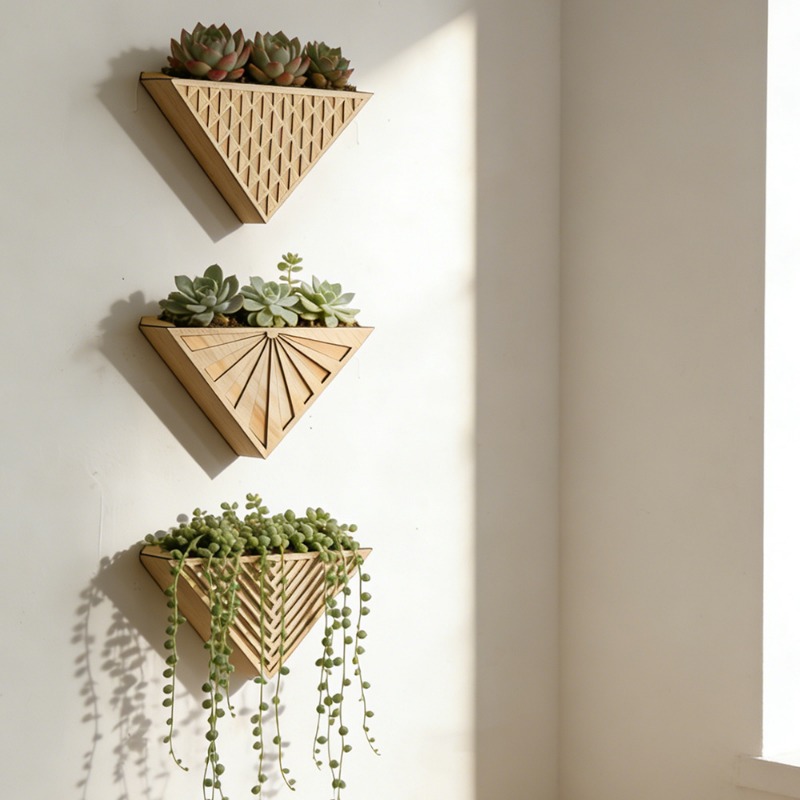1pcs Light Wood Geometric Line - Geometric Shelf Triangle ulasan dan harga