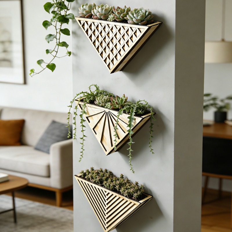 1pcs Light Wood Geometric Line - Geometric Shelf Triangle ulasan dan harga