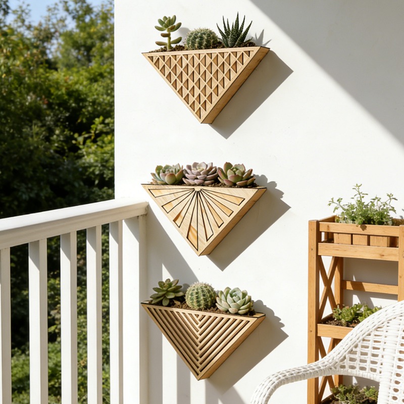 1pcs Light Wood Geometric Line - Geometric Shelf Triangle ulasan dan harga